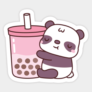 Cute Panda Hugging Strawberry Milk Tea Sticker